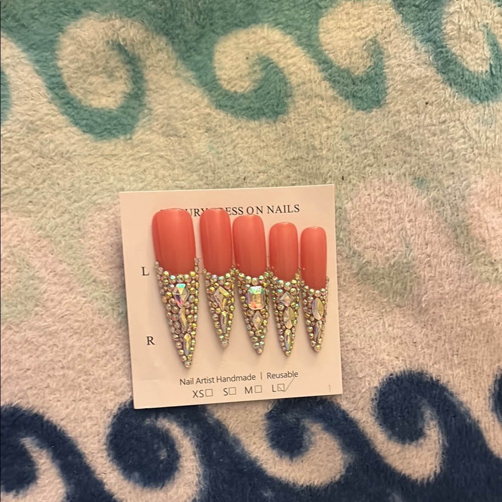 Nude Rhinestone Press-On Nails